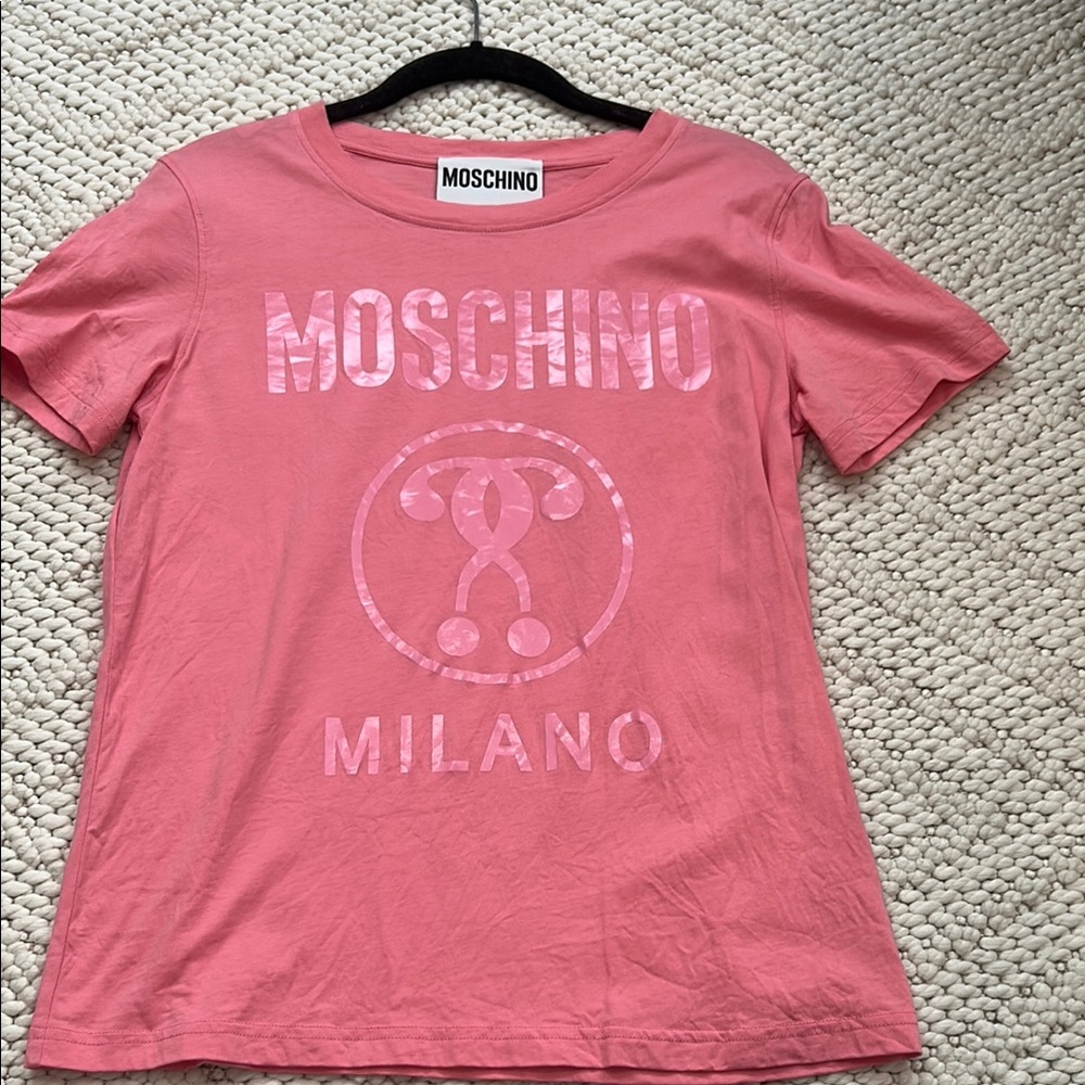 Moschino Pink Short Sleeve Tee Classic Crew Neck